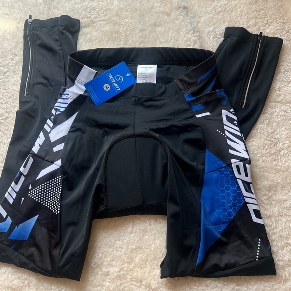 Women Nicewin Padded Bike Leggings Blue Black 3 pockets Easy Dry Spandex Size M - Picture 1 of 9